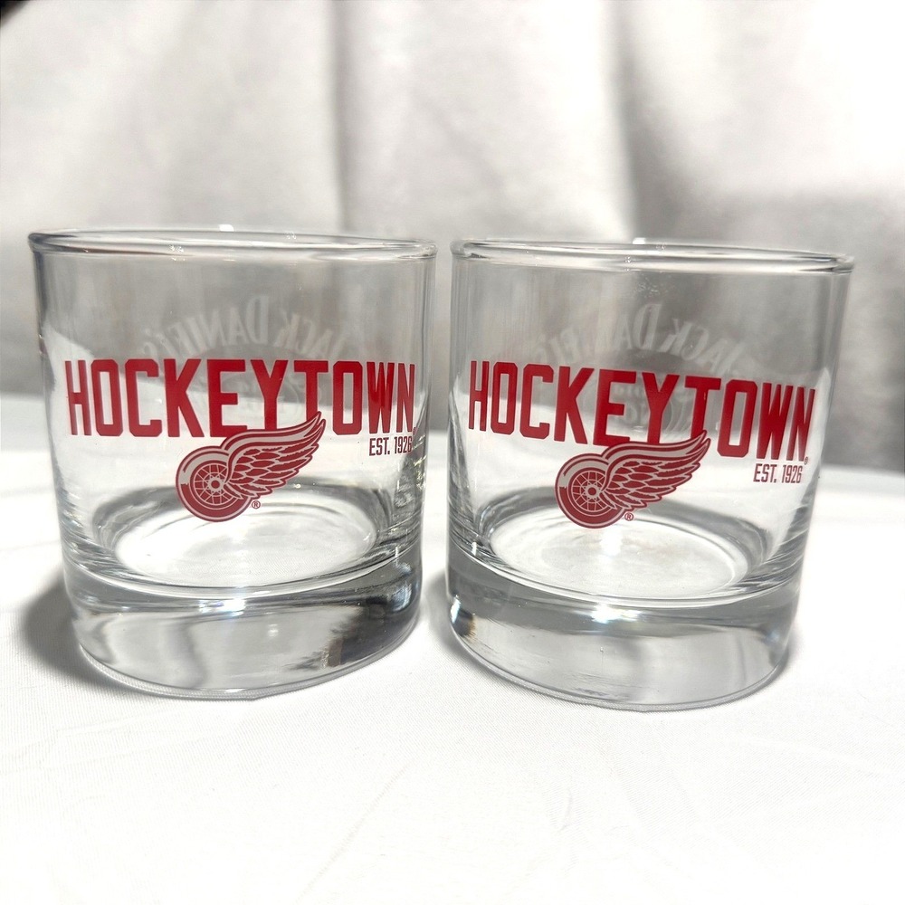 Jack Daniel's Detroit Red Wings Hockeytown Rocks Glasses Set of 2